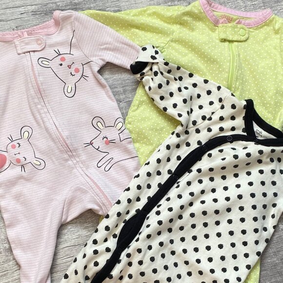 3-Pack Baby Sleepers With Zipper & Snap Closure 0-3 m - Picture 1 of 7